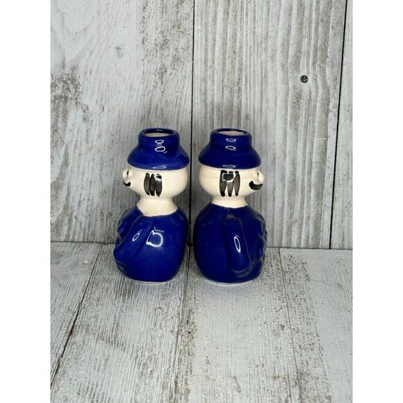Vintage Set of 2 Miniature Bud Vases Candle Holders Little Mustached Men - Picture 2 of 6